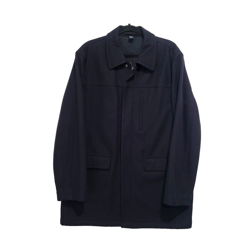 J Crew Wool flannel Coat L Black Jacket L Zip Up & Down quilt lined overcoat